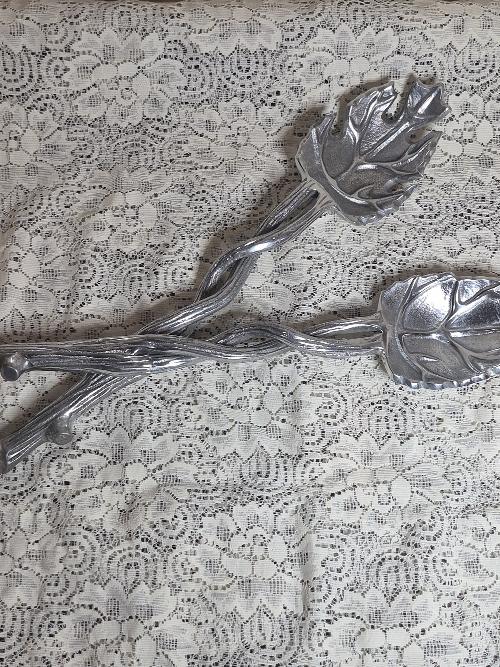 Vintage Cast Aluminum Leaf & Twig Salad Servers (Set of 2) Made in India